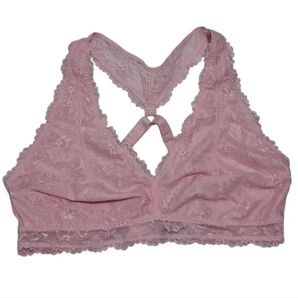 Savage X Fenty Floral Lace Bralette Racerback Pink/ Black Bra 1X NWT - Picture 3 of 17